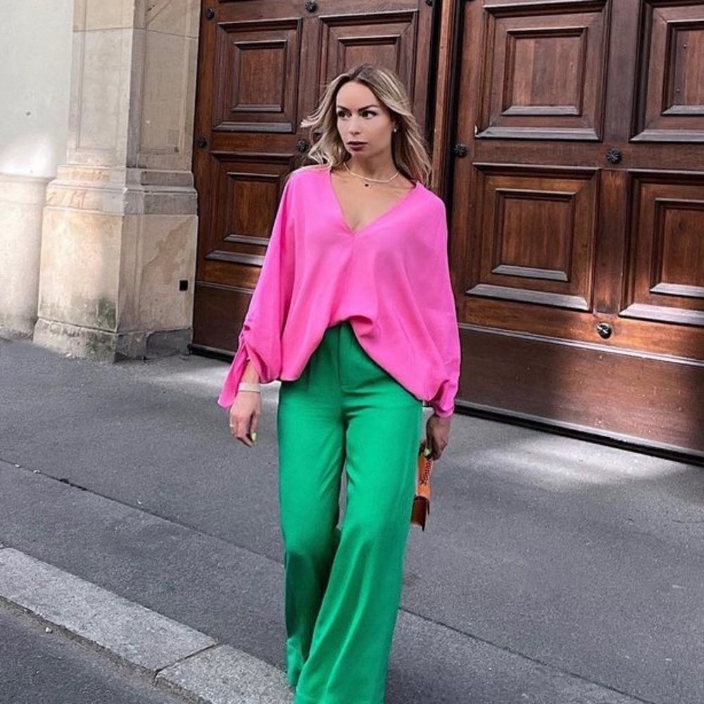 ZARA Flowy Blouse Top Ties New pink Barbiecore Barbie Core - Picture 3 of 11